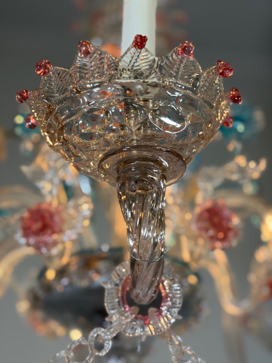Multicolored Murano Glass Venetian Chandelier, Circa 1880-photo-5