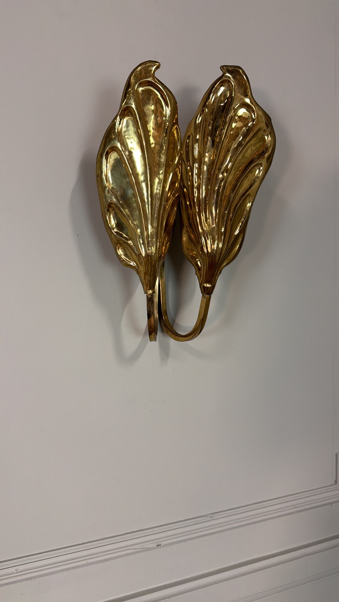 Set Of Four Gilded Brass Wall Sconces, Tommaso Barbi, Circa 1960 -photo-2