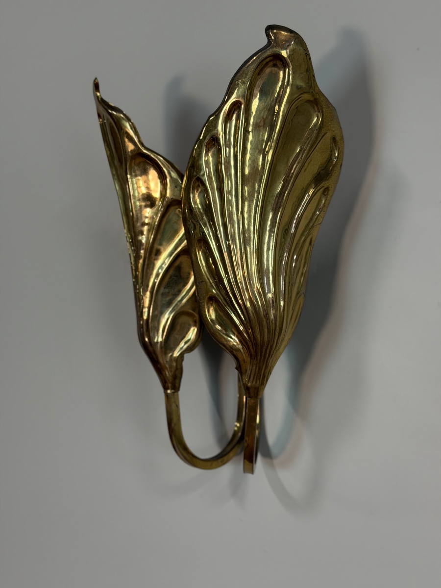 Set Of Four Gilded Brass Wall Sconces, Tommaso Barbi, Circa 1960 -photo-1