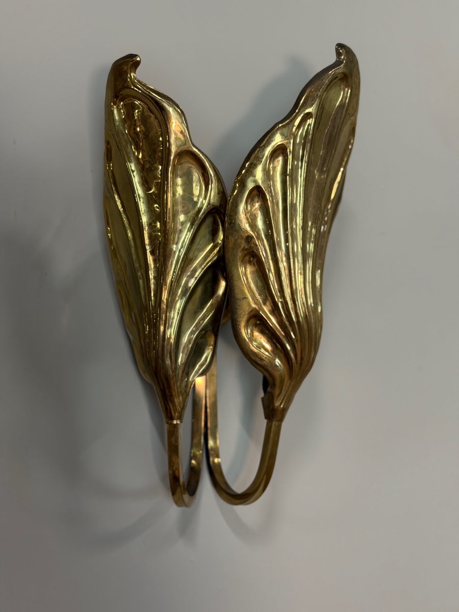 Set Of Four Gilded Brass Wall Sconces, Tommaso Barbi, Circa 1960 -photo-2