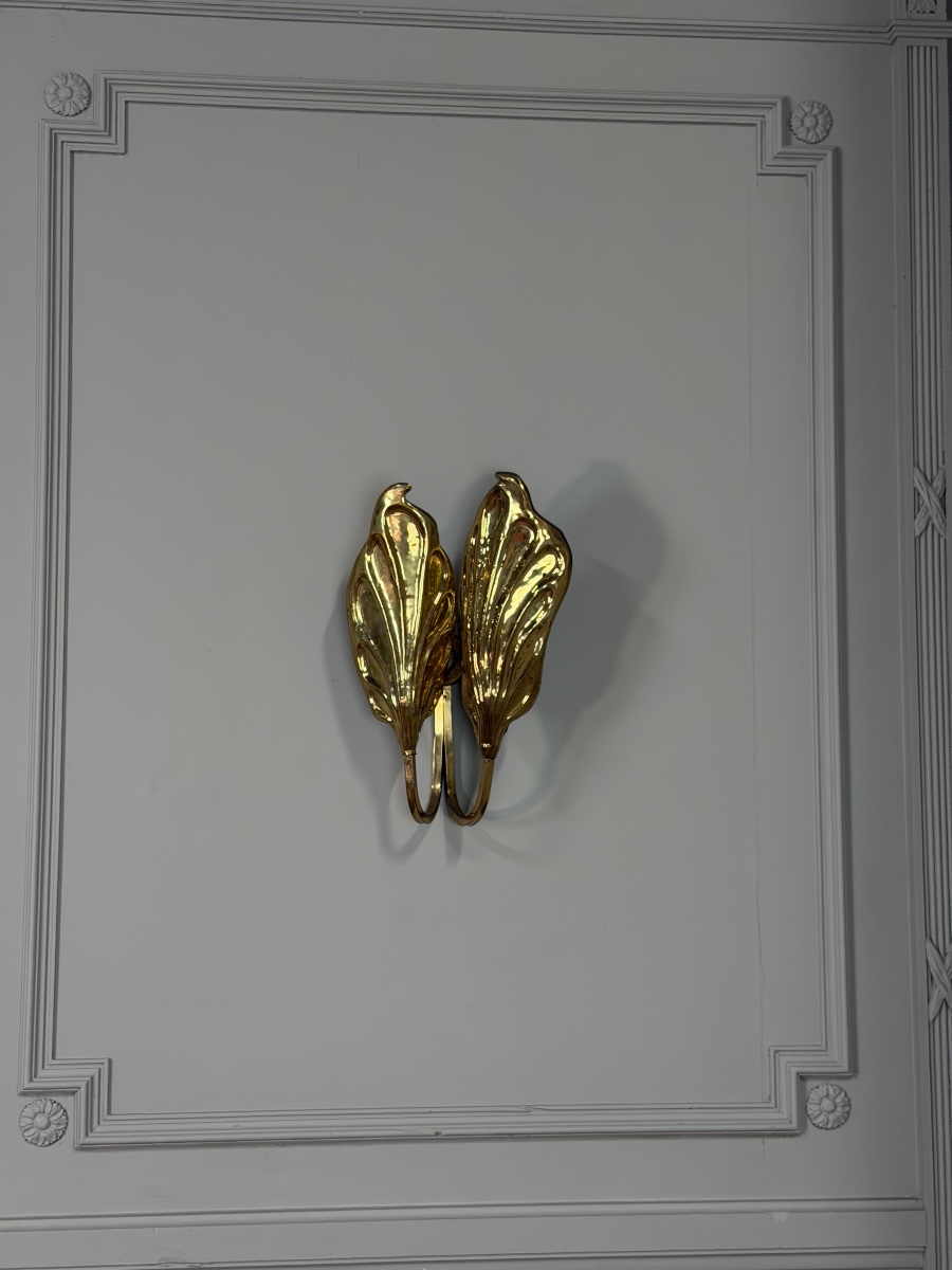 Set Of Four Gilded Brass Wall Sconces, Tommaso Barbi, Circa 1960 -photo-4