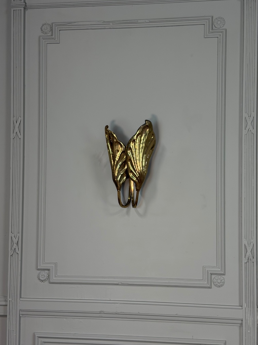 Set Of Four Gilded Brass Wall Sconces, Tommaso Barbi, Circa 1960 -photo-6