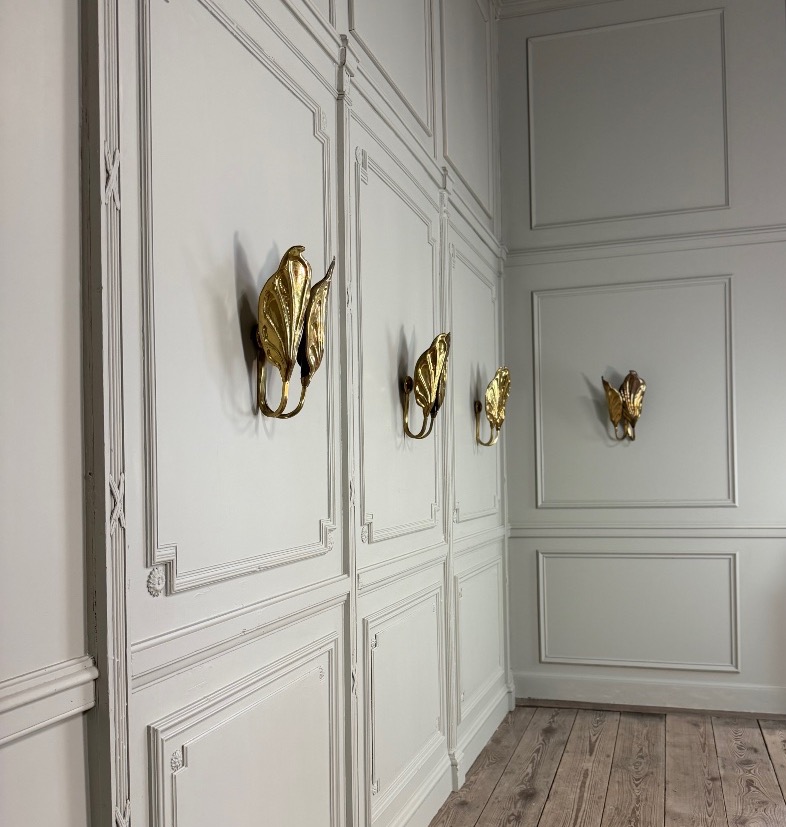 Set Of Four Gilded Brass Wall Sconces, Tommaso Barbi, Circa 1960 -photo-7