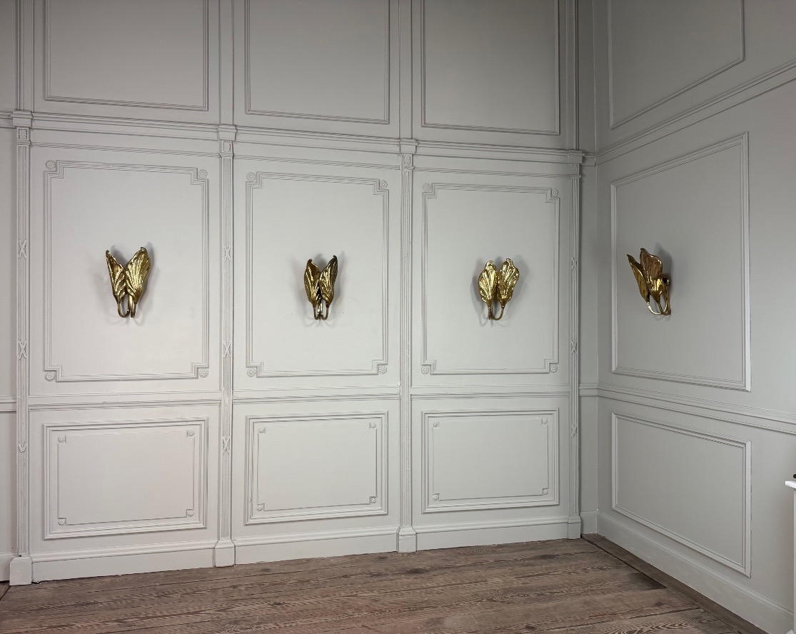 Set Of Four Gilded Brass Wall Sconces, Tommaso Barbi, Circa 1960 -photo-8