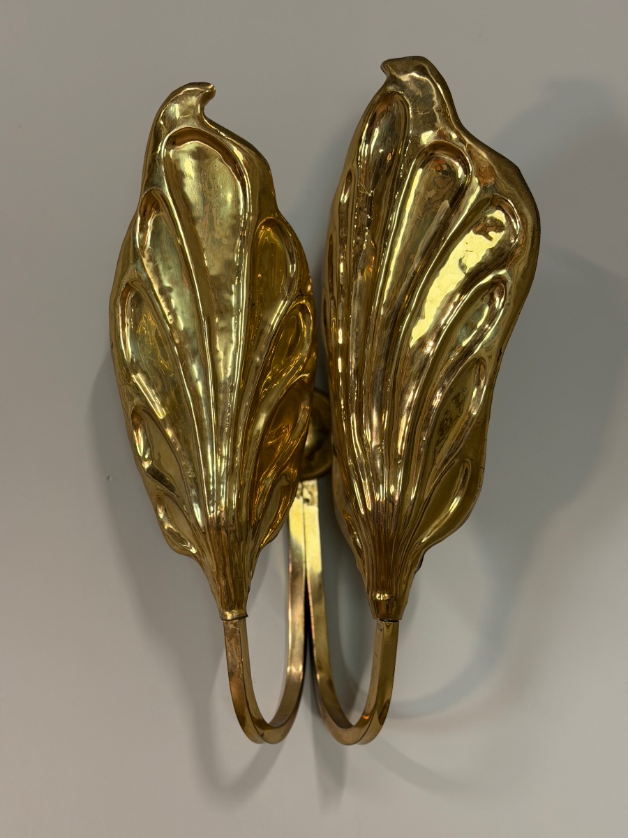 Set Of Four Gilded Brass Wall Sconces, Tommaso Barbi, Circa 1960 