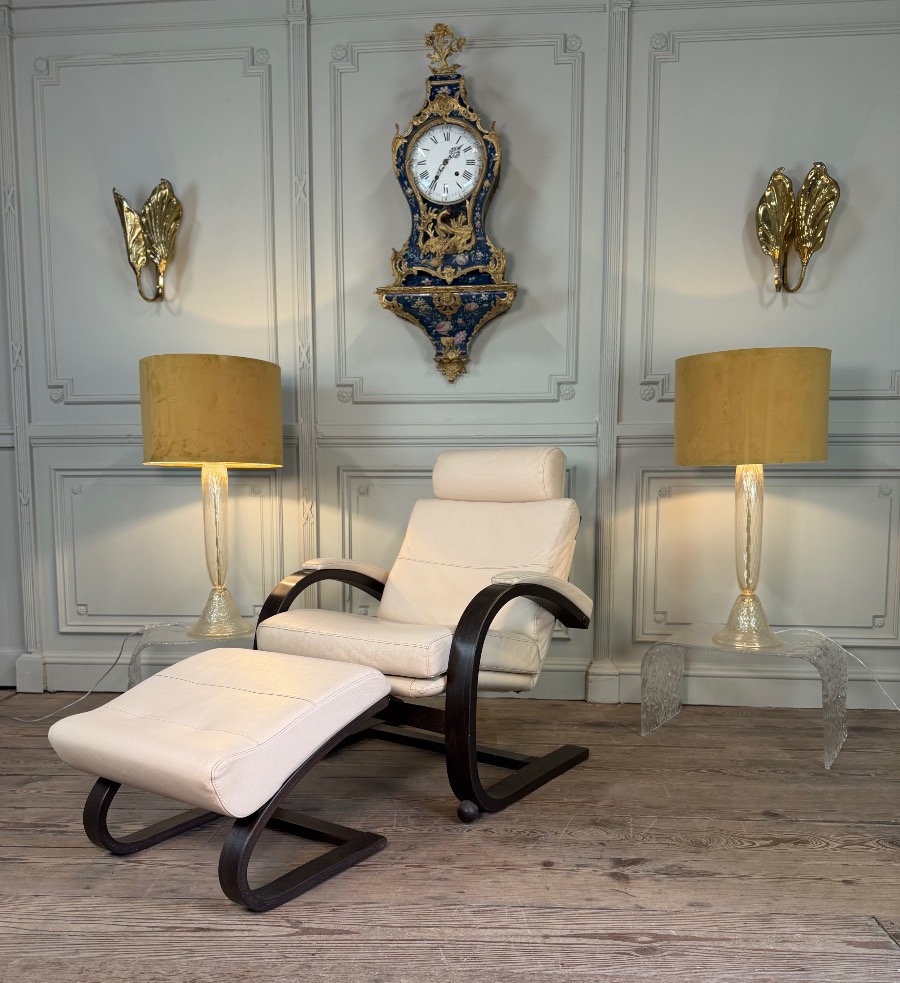 Nelo Fauteuil Nelo et son repose-pieds en cuir, åke Fribyter pour Roche Bobois, vers 1980-photo-2