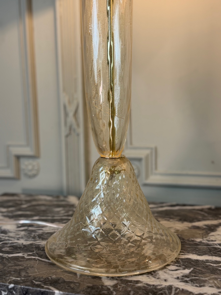 Paire de lampe de table vénitiennes en verre de Murano doré, vers 1990-photo-4