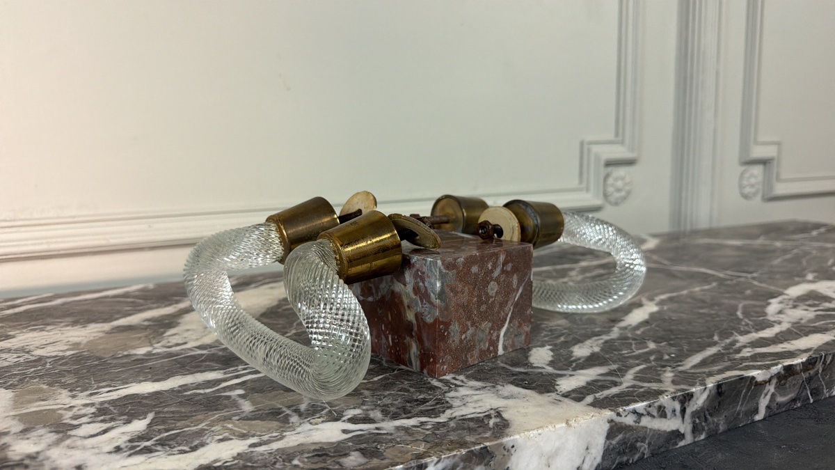 Paire de poignées en verre de Murano et laiton, Venise vers 1930-photo-3