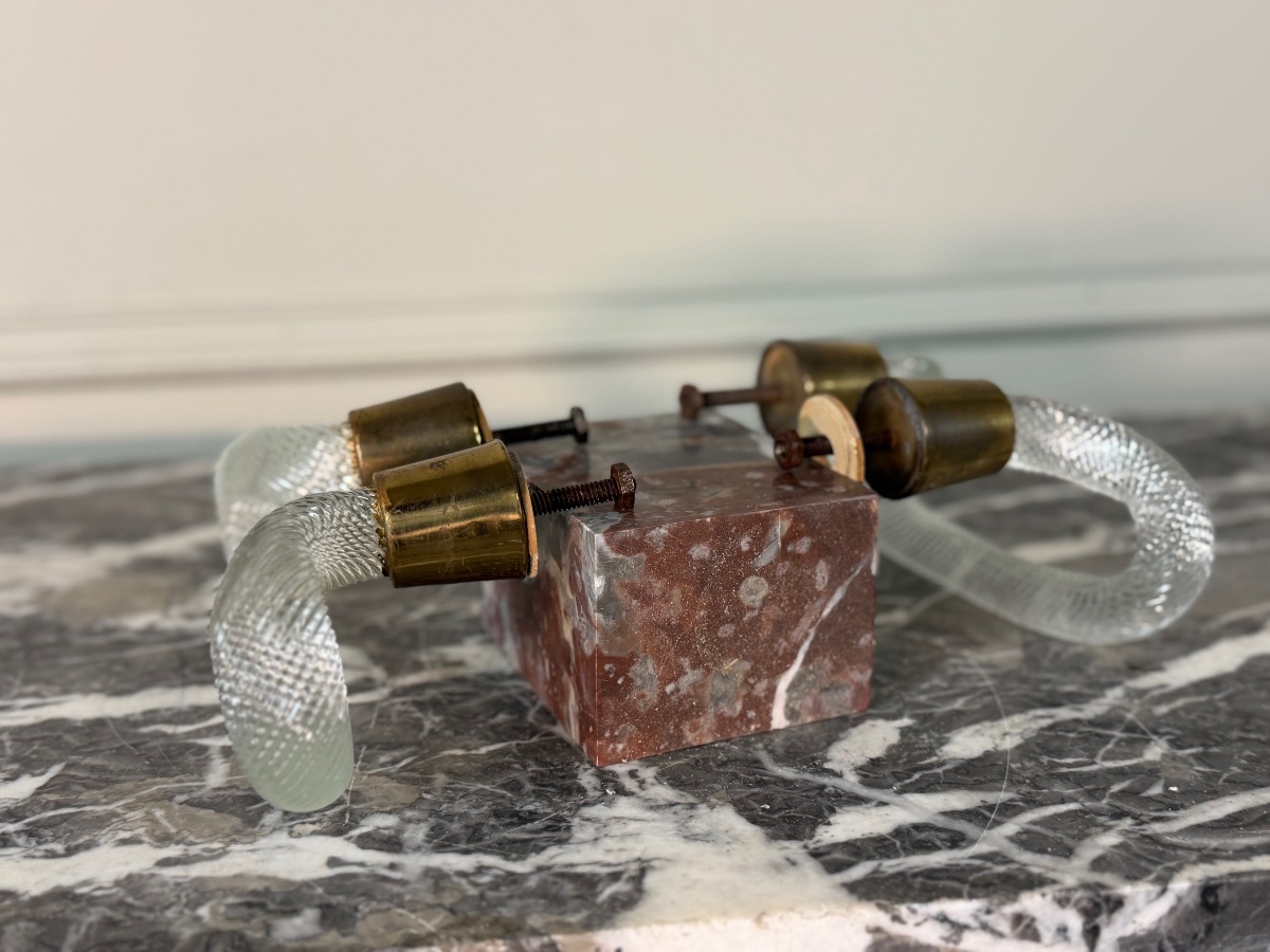 Paire de poignées en verre de Murano et laiton, Venise vers 1930-photo-6