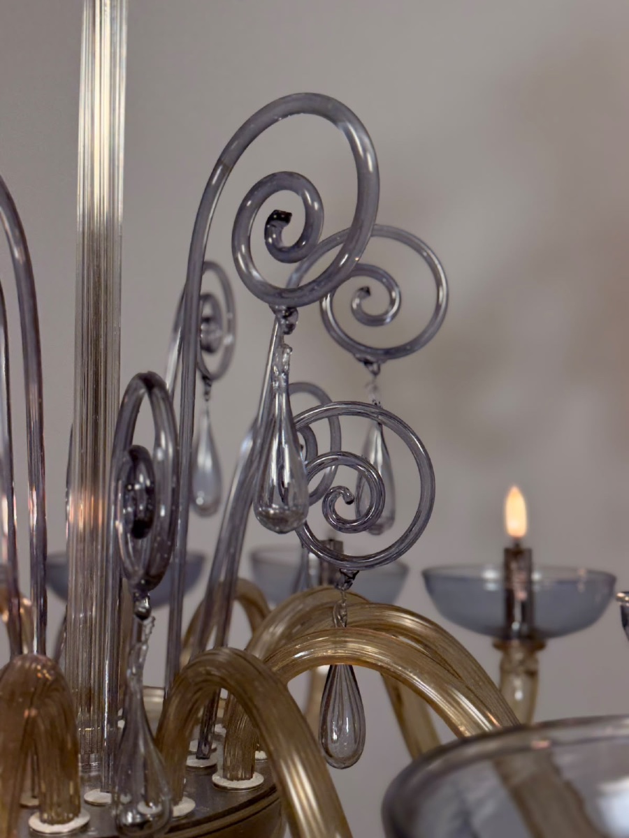Venetian Chandelier Made Of Blue And Amber Murano Glass, 12 Light Arms, Circa 1980 -photo-4