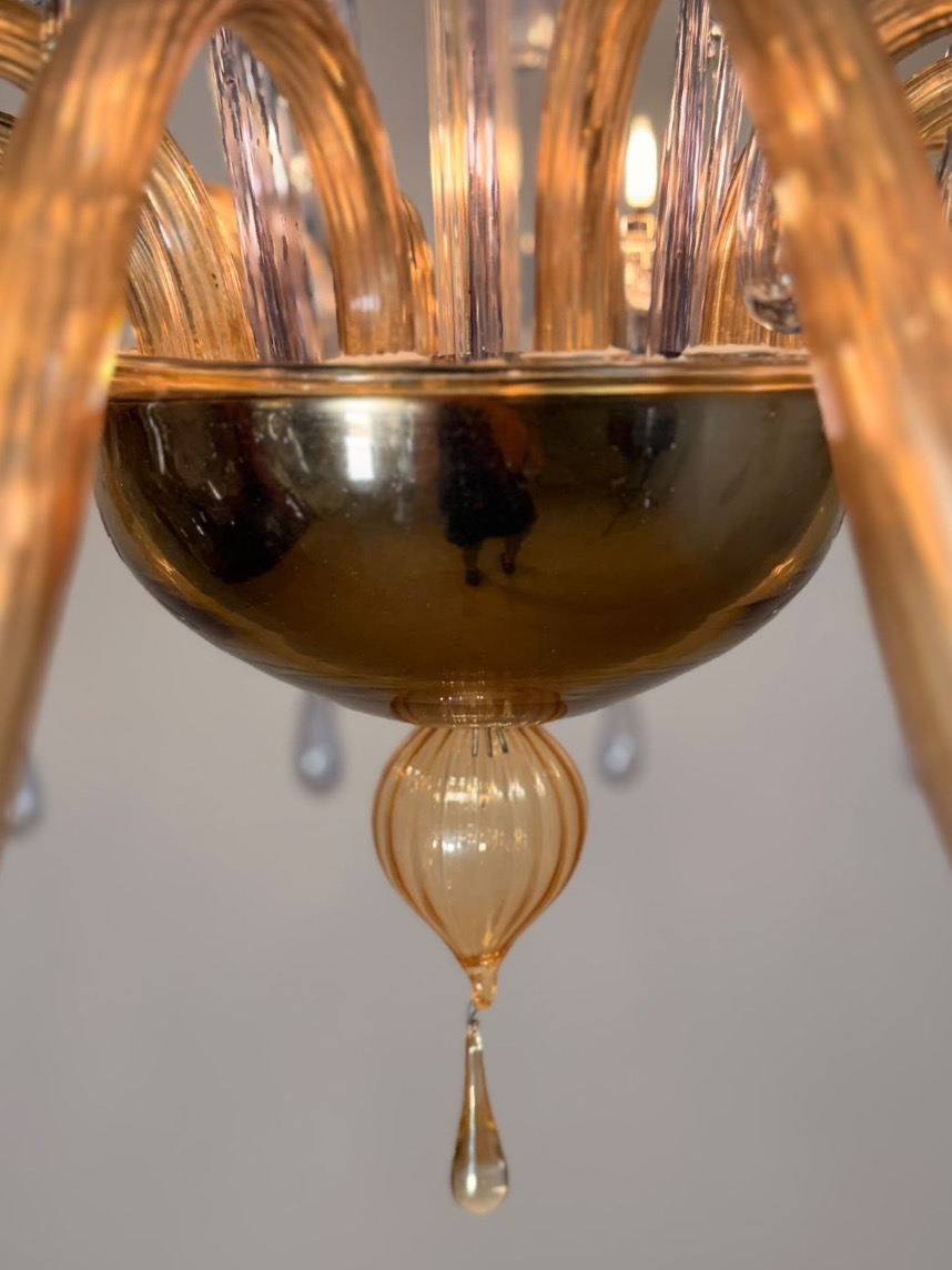 Venetian Chandelier Made Of Blue And Amber Murano Glass, 12 Light Arms, Circa 1980 -photo-1