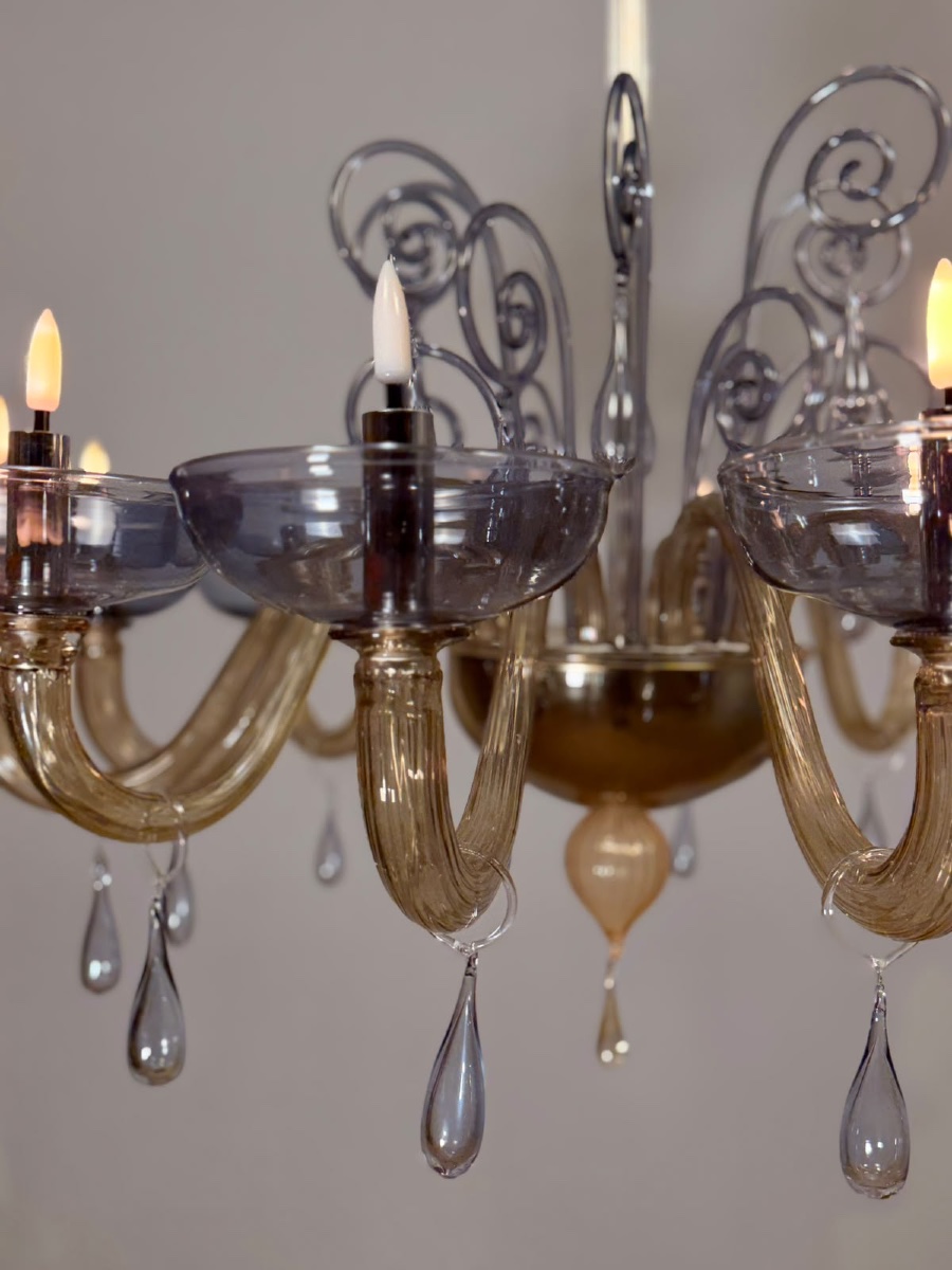 Venetian Chandelier Made Of Blue And Amber Murano Glass, 12 Light Arms, Circa 1980 -photo-2