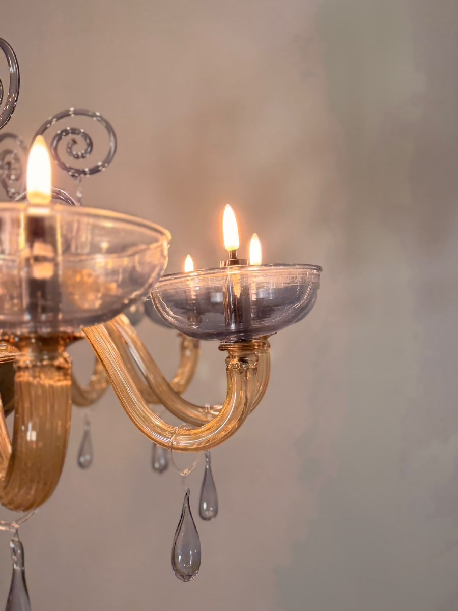 Venetian Chandelier Made Of Blue And Amber Murano Glass, 12 Light Arms, Circa 1980 -photo-7