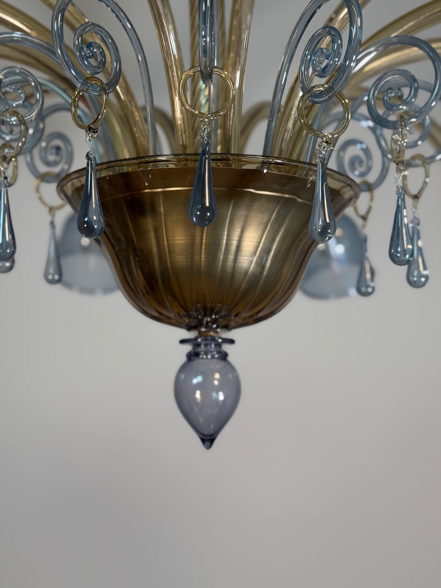 Two-tone Venetian Murano Glass Chandelier, Blue And Bronze, Circa 1990 -photo-3
