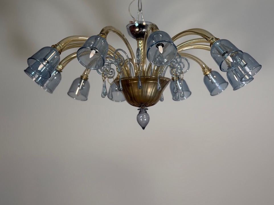 Two-tone Venetian Murano Glass Chandelier, Blue And Bronze, Circa 1990 -photo-4