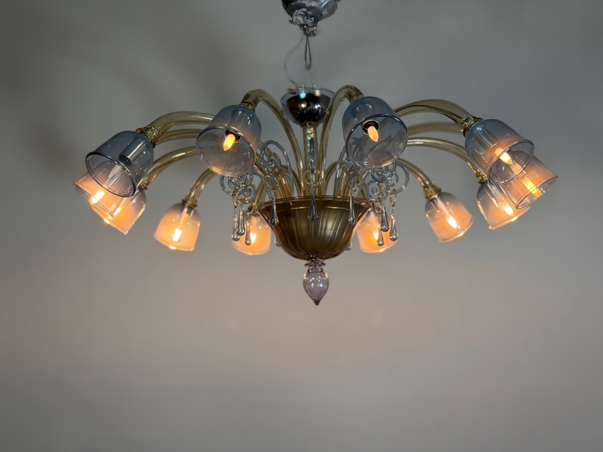 Two-tone Venetian Murano Glass Chandelier, Blue And Bronze, Circa 1990 -photo-1