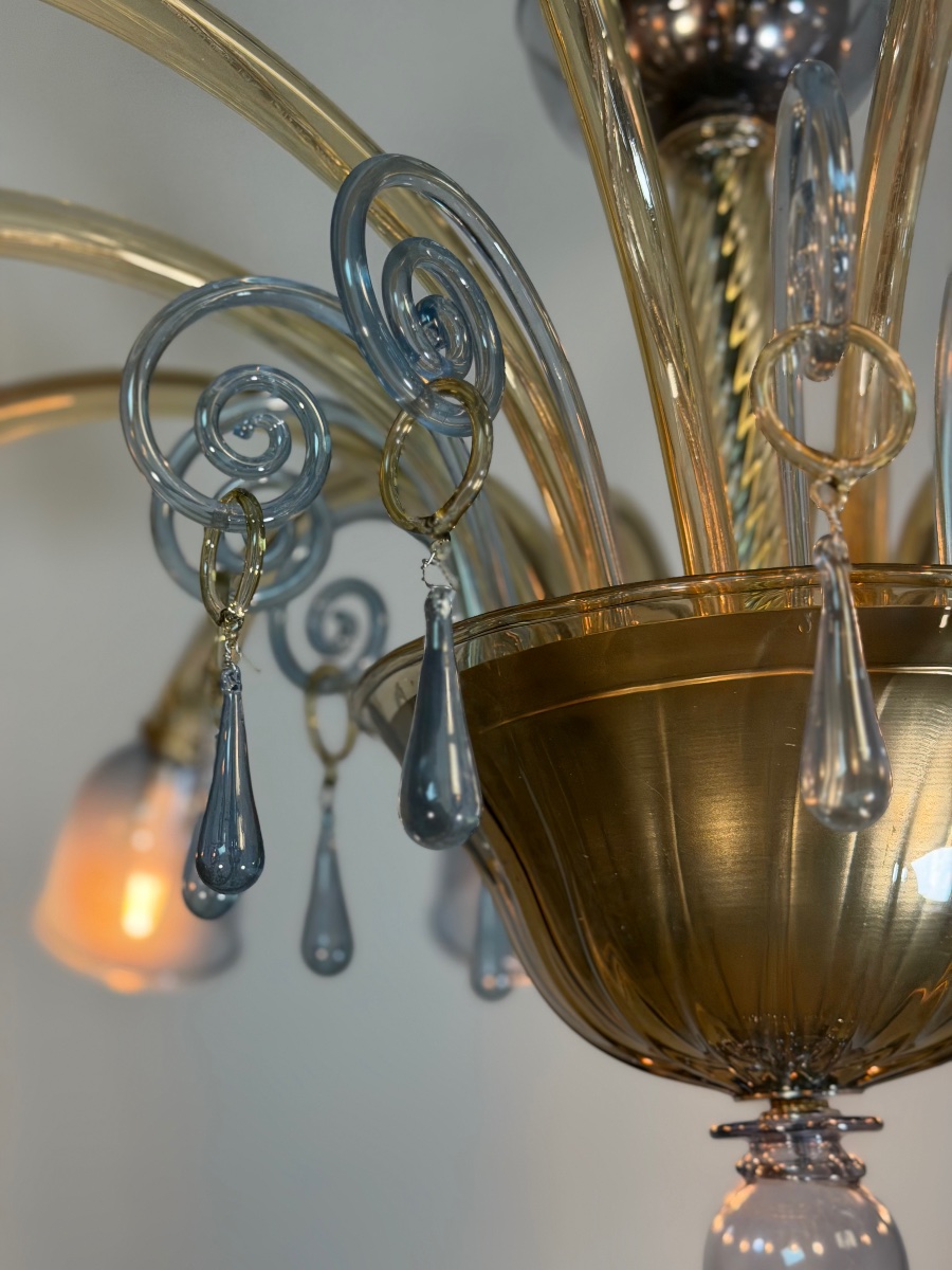 Two-tone Venetian Murano Glass Chandelier, Blue And Bronze, Circa 1990 -photo-3