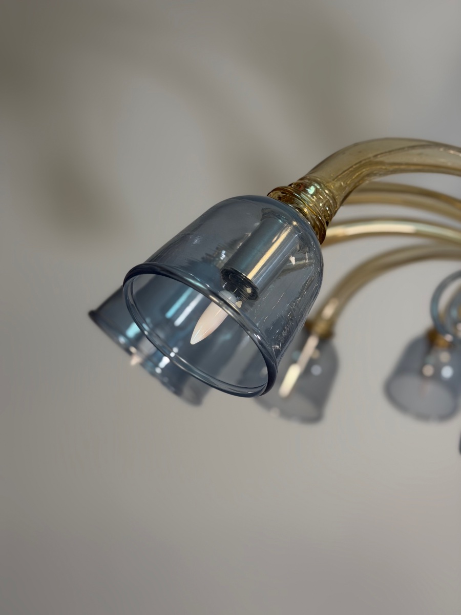 Two-tone Venetian Murano Glass Chandelier, Blue And Bronze, Circa 1990 -photo-5
