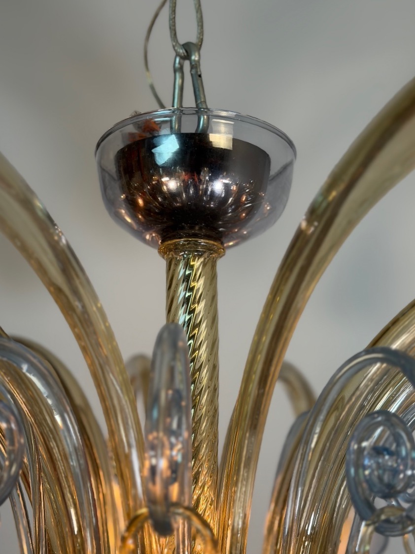 Two-tone Venetian Murano Glass Chandelier, Blue And Bronze, Circa 1990 -photo-6