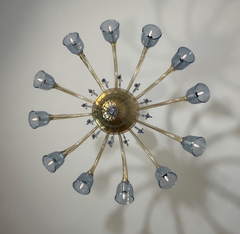 Two-tone Venetian Murano Glass Chandelier, Blue And Bronze, Circa 1990 -photo-7