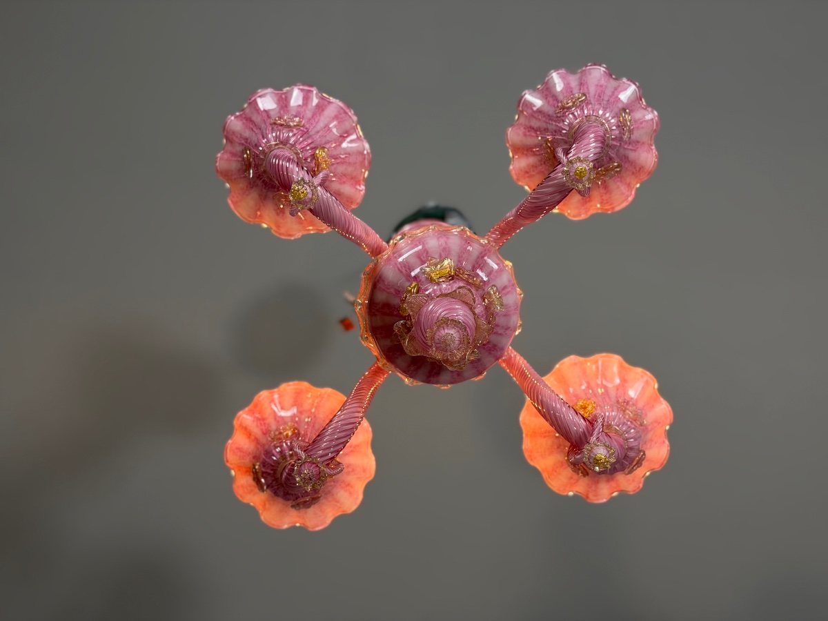Petit lustre vénitien en verre de Murano rose et doré, vers 1930 -photo-6