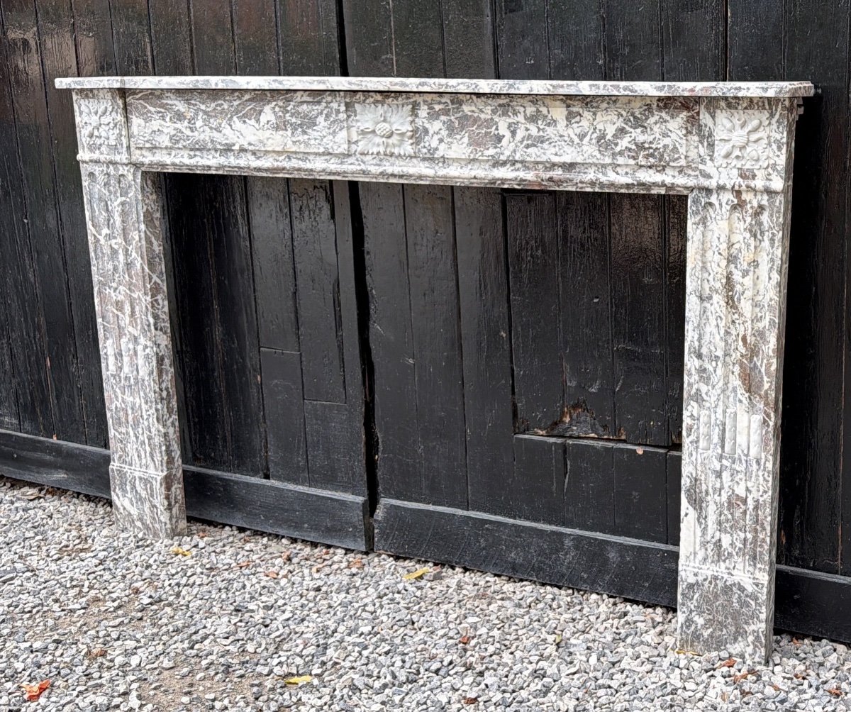 Louis XVI Fireplace Made Of Gray Ardennes Marble, Late 18th Century-photo-2