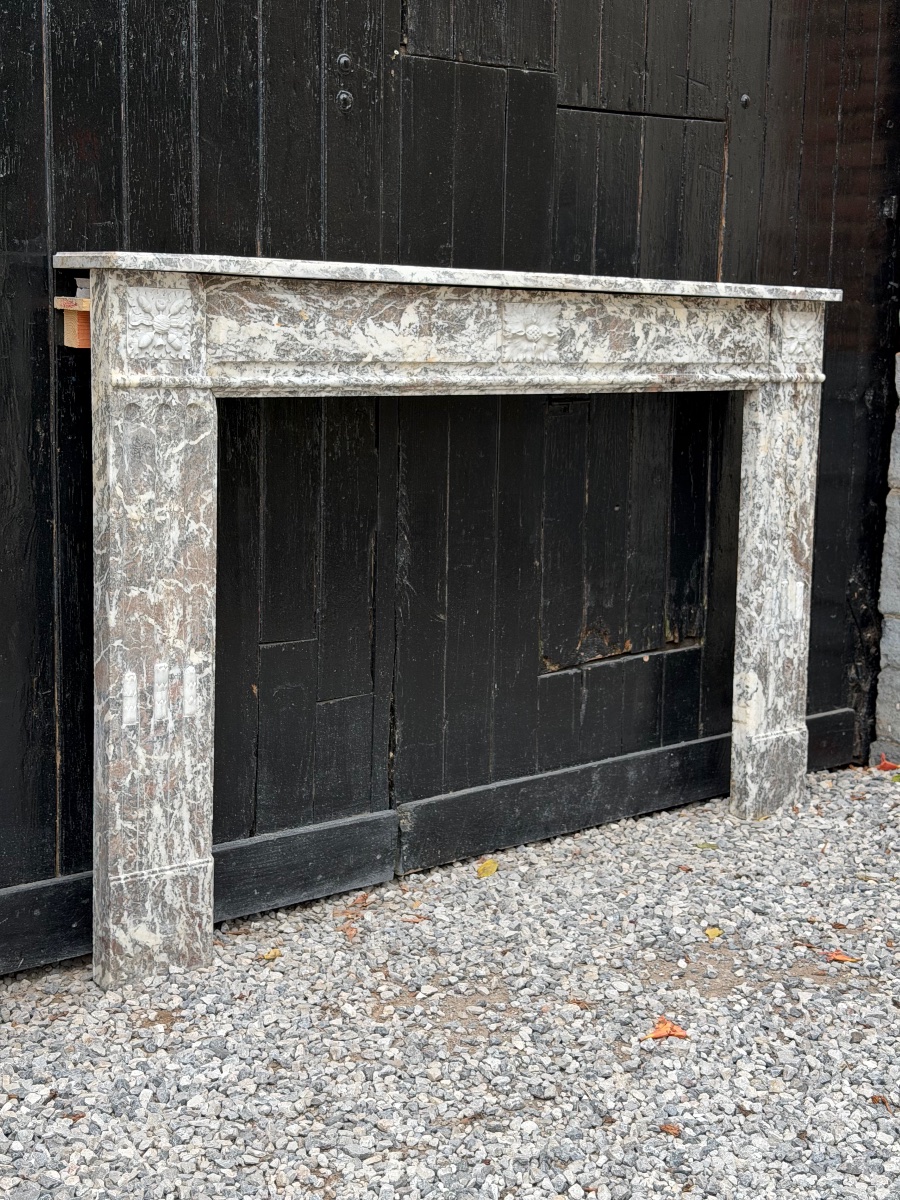 Louis XVI Fireplace Made Of Gray Ardennes Marble, Late 18th Century-photo-5