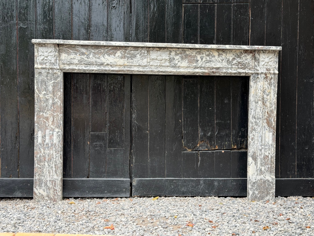 Louis XVI Fireplace Made Of Gray Ardennes Marble, Late 18th Century-photo-7