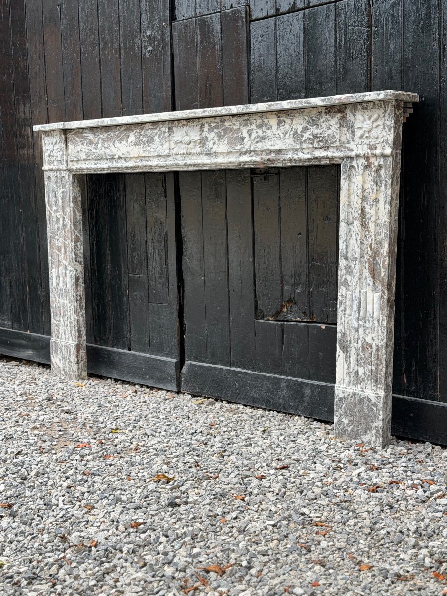 Louis XVI Fireplace Made Of Gray Ardennes Marble, Late 18th Century