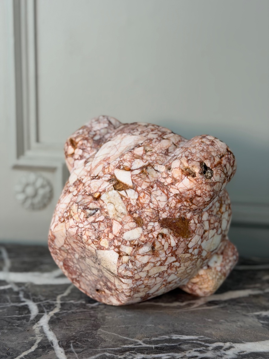 Mortier en marbre, brèche ocre et orange, XIXème siècle-photo-3