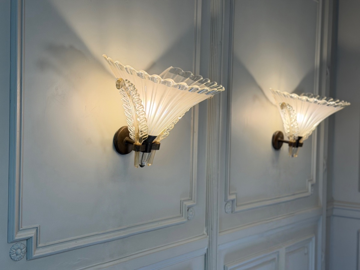 Paire d’appliques vénitiennes en verre de Murano par Seguso, vers 1930-photo-4