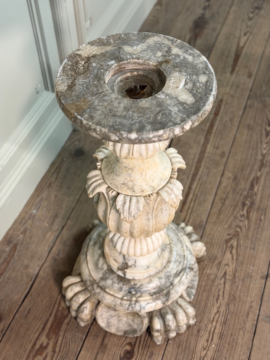 Socle en albâtre sculpté, Italie vers 1880-photo-5