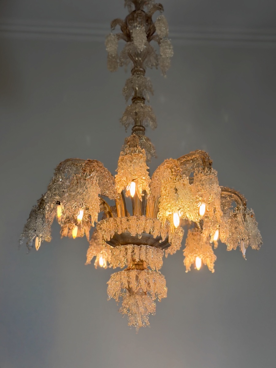 “hiverno” Chandelier, Model No. 136, F.lli Toso, 12 Light Arms, 1924-photo-2