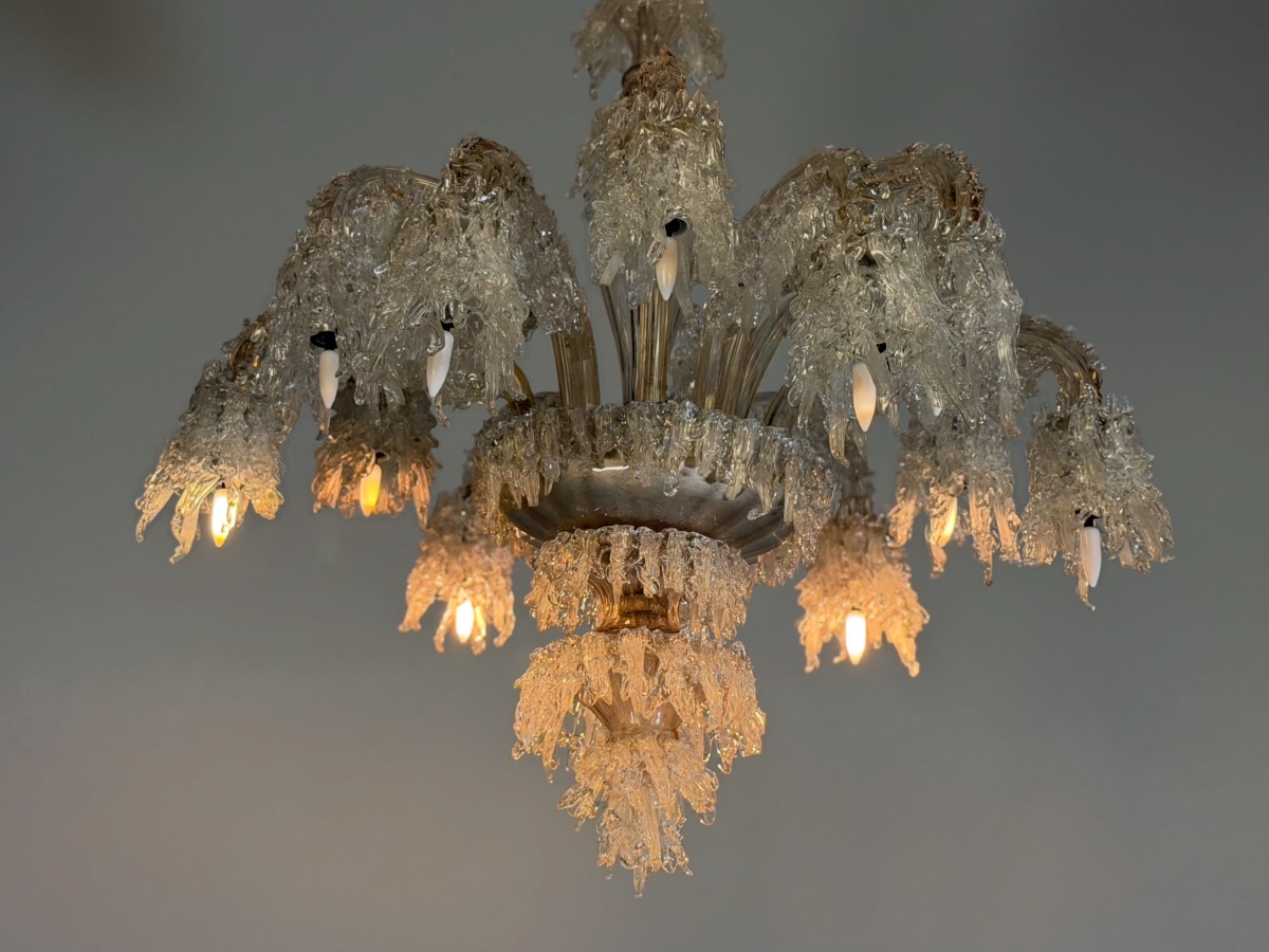 “hiverno” Chandelier, Model No. 136, F.lli Toso, 12 Light Arms, 1924-photo-3