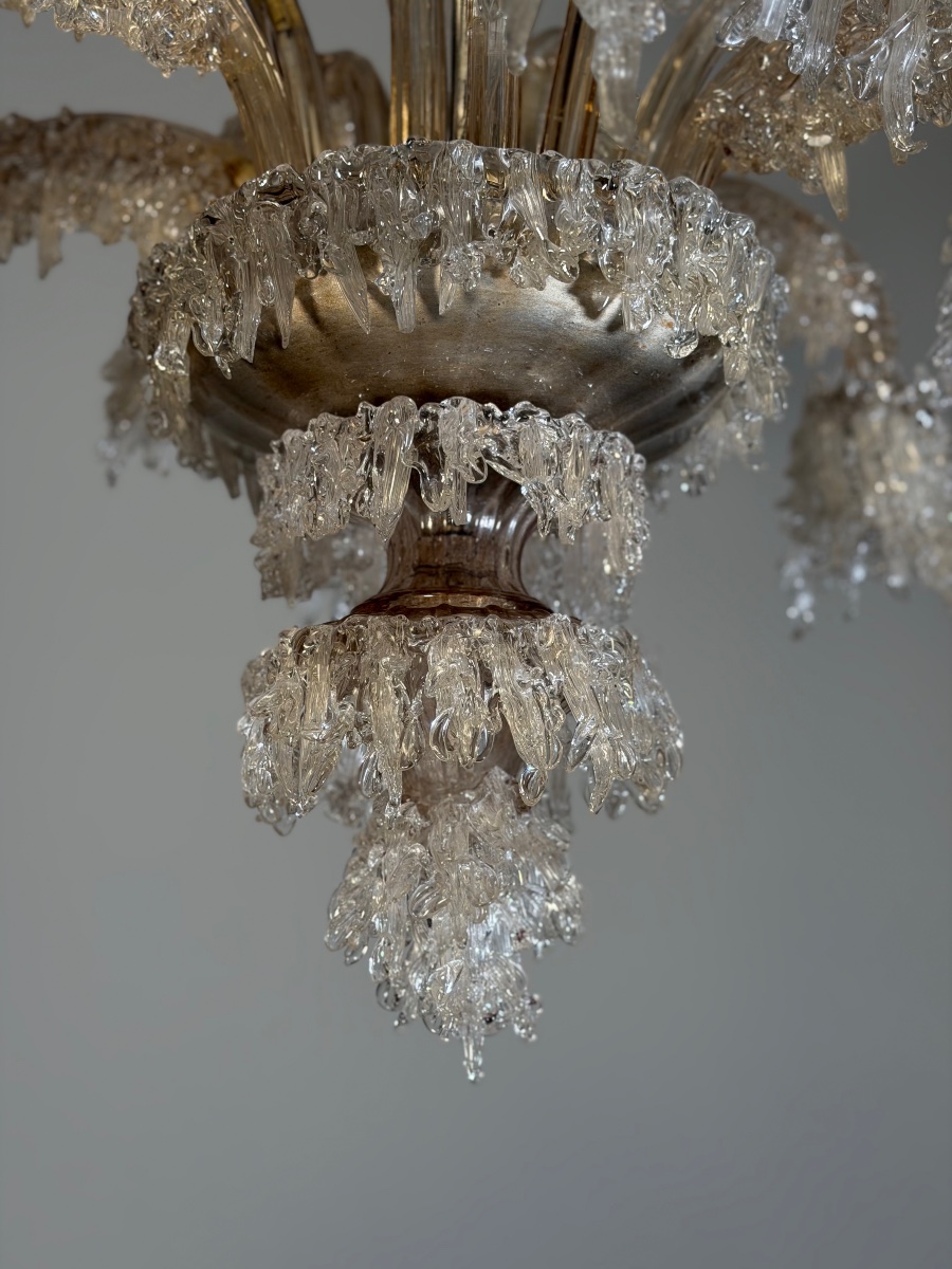 “hiverno” Chandelier, Model No. 136, F.lli Toso, 12 Light Arms, 1924-photo-6