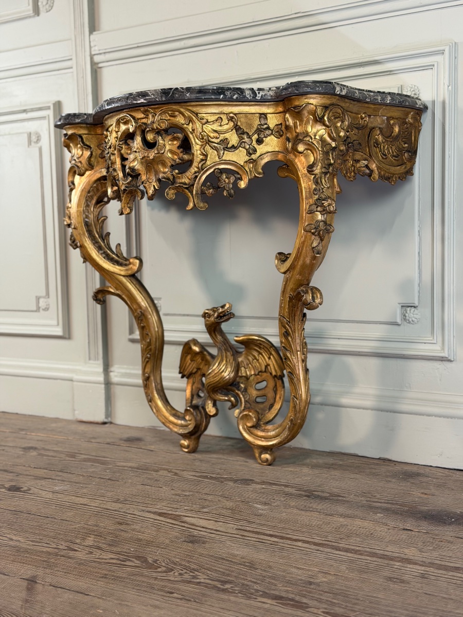 Console Régence au dragon, bois sculpté et doré, Paris vers 1720-photo-3
