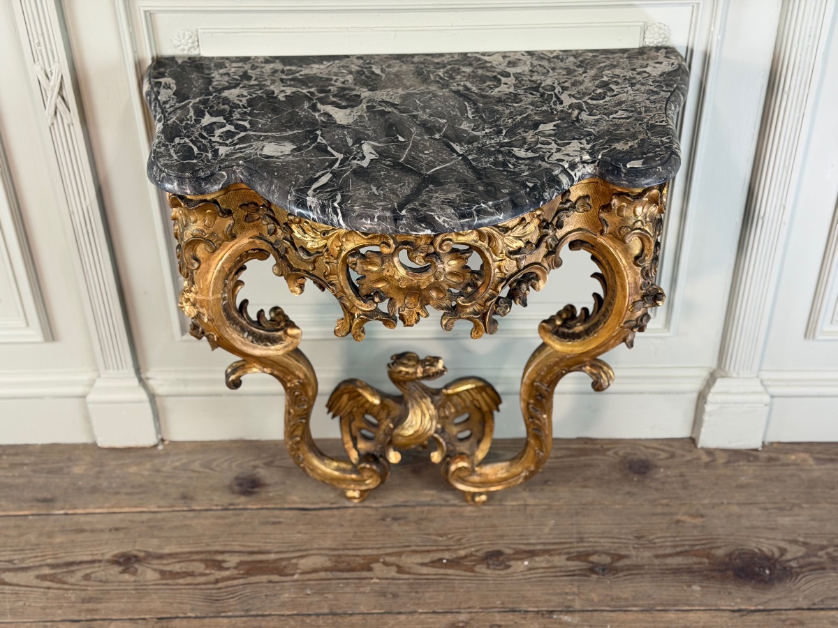 Console Régence au dragon, bois sculpté et doré, Paris vers 1720-photo-4
