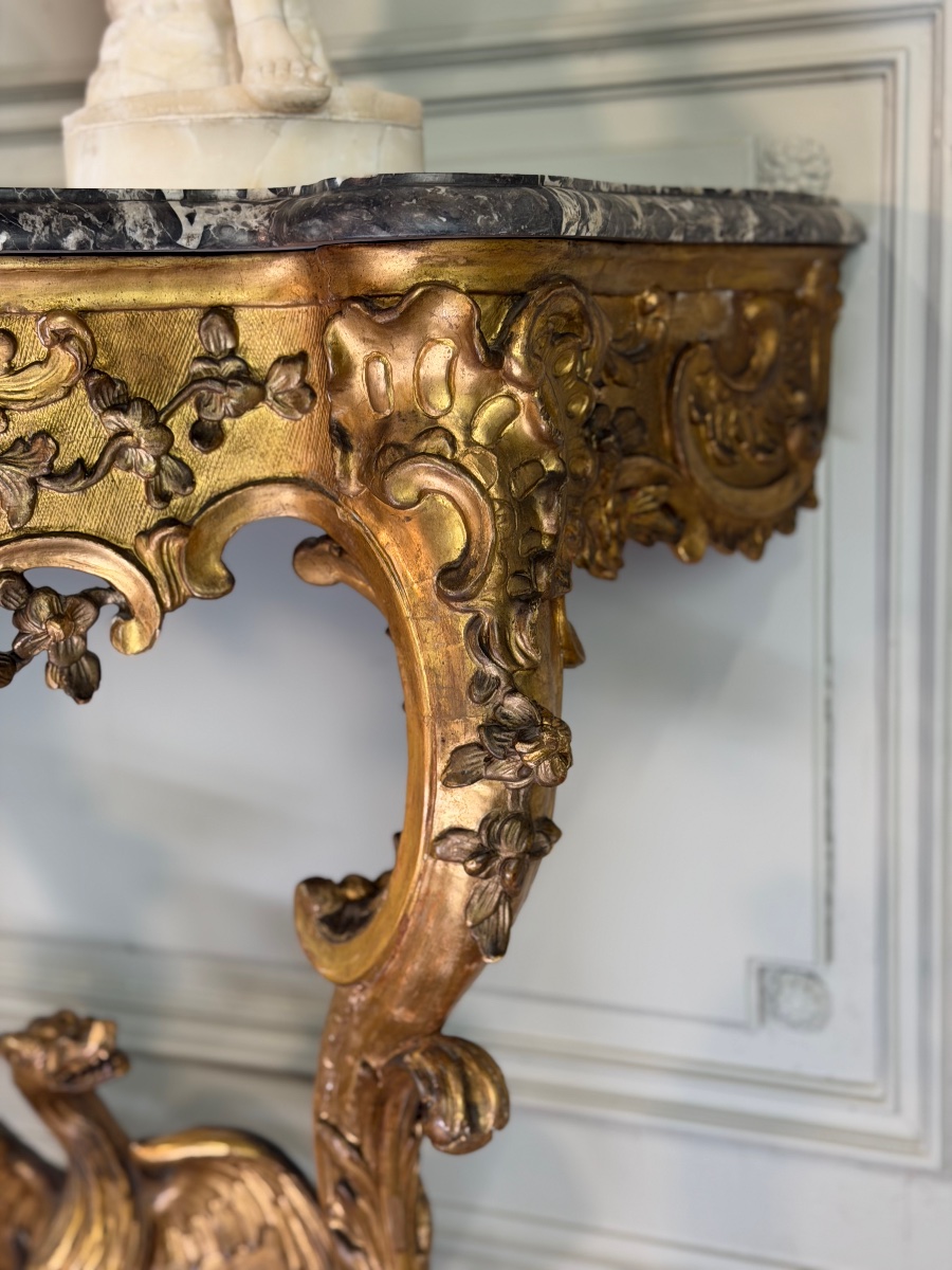 Console Régence au dragon, bois sculpté et doré, Paris vers 1720-photo-5