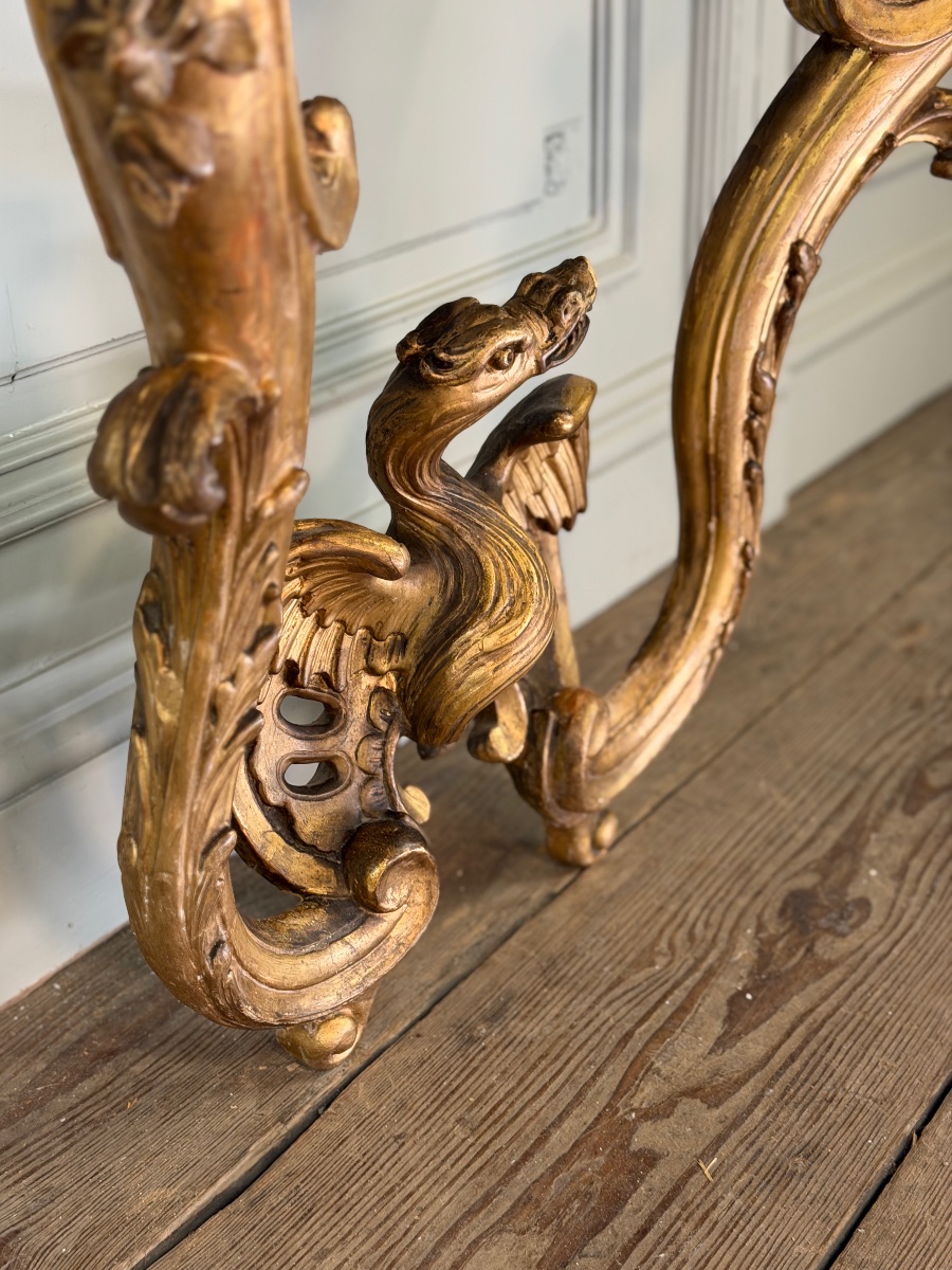 Console Régence au dragon, bois sculpté et doré, Paris vers 1720-photo-7