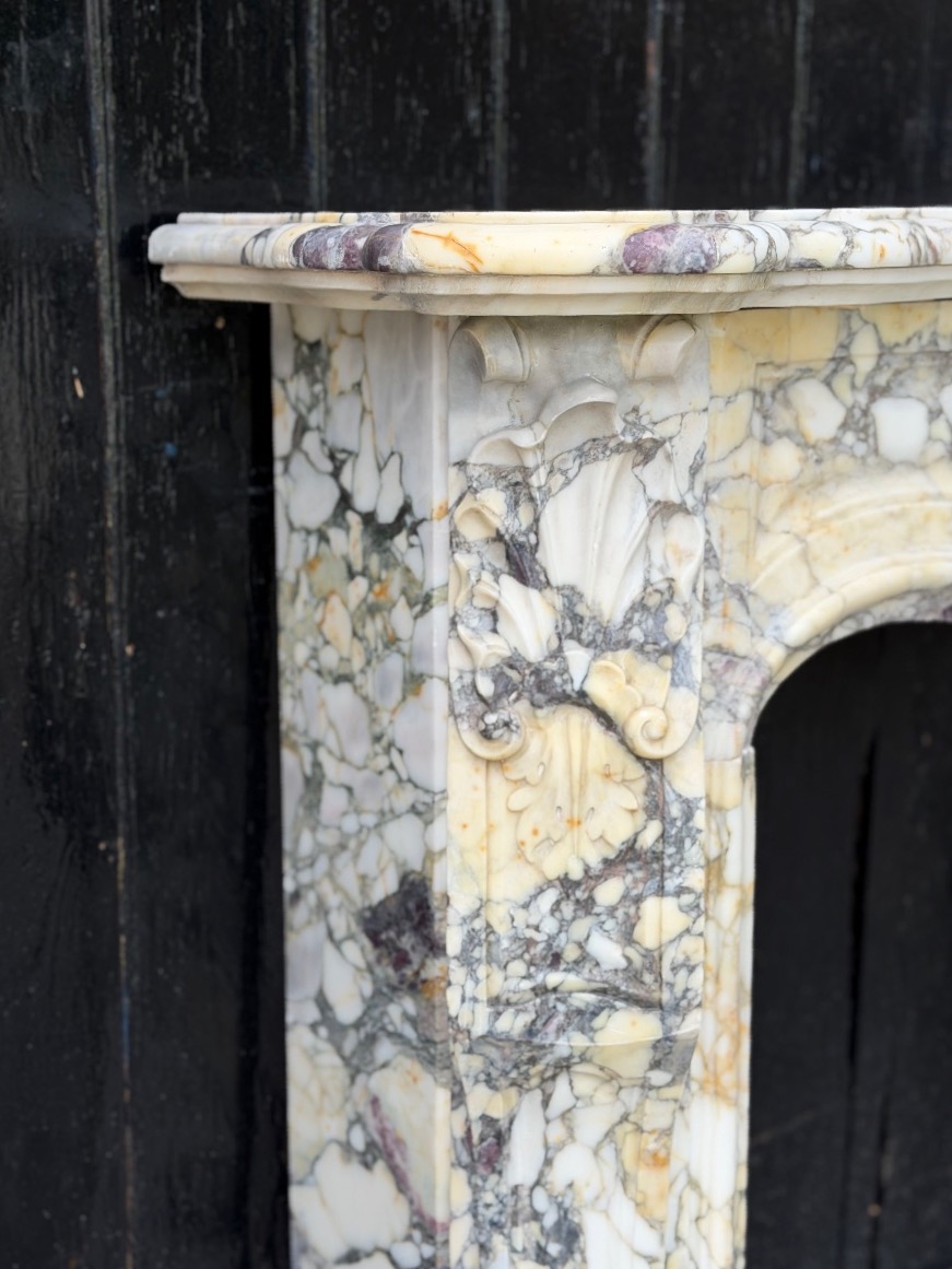 Louis XV-style Fireplace In Violet Breccia Marble, Circa 1880-photo-3