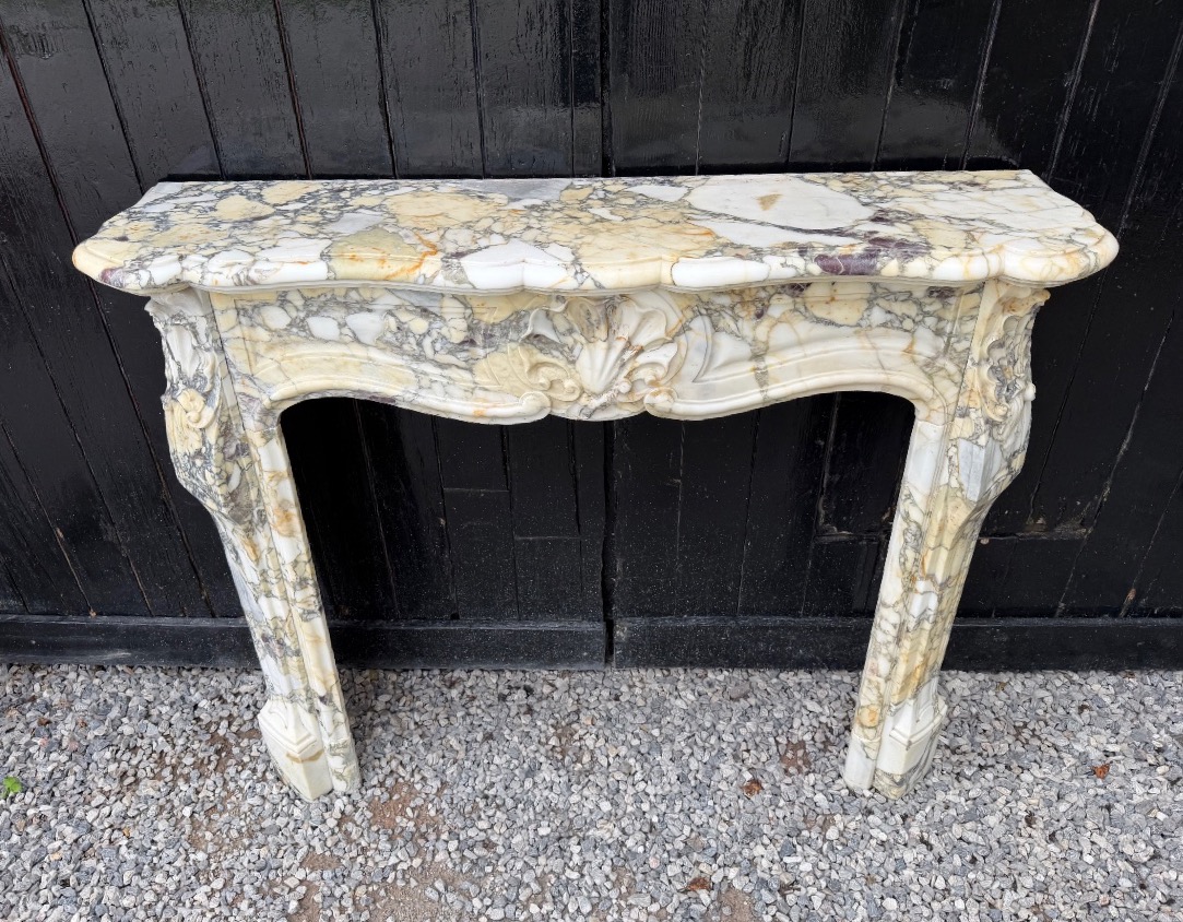Louis XV-style Fireplace In Violet Breccia Marble, Circa 1880-photo-1