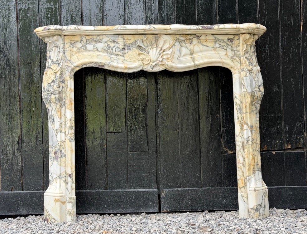 Louis XV-style Fireplace In Violet Breccia Marble, Circa 1880-photo-3