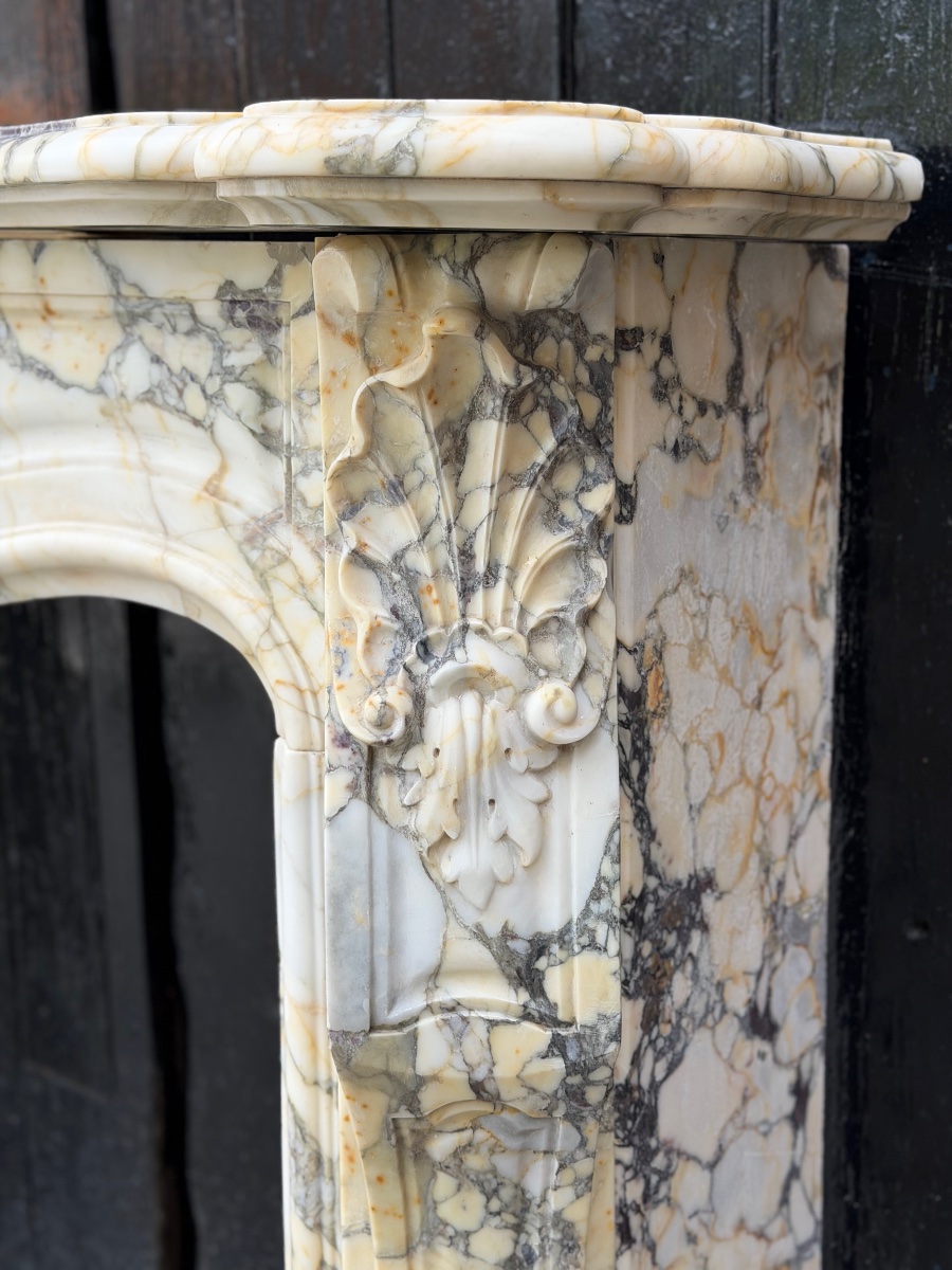 Louis XV-style Fireplace In Violet Breccia Marble, Circa 1880-photo-5