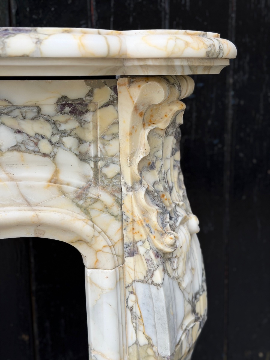 Louis XV-style Fireplace In Violet Breccia Marble, Circa 1880-photo-7