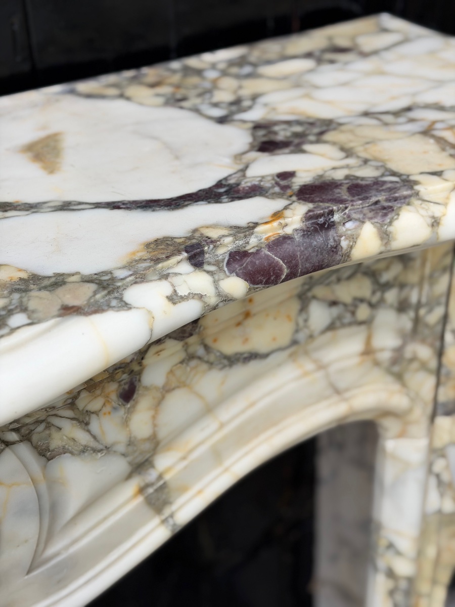 Louis XV-style Fireplace In Violet Breccia Marble, Circa 1880-photo-8