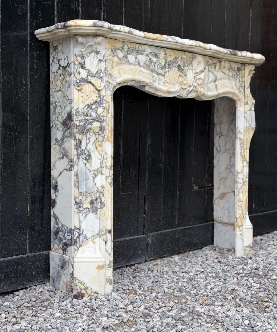 Louis XV-style Fireplace In Violet Breccia Marble, Circa 1880