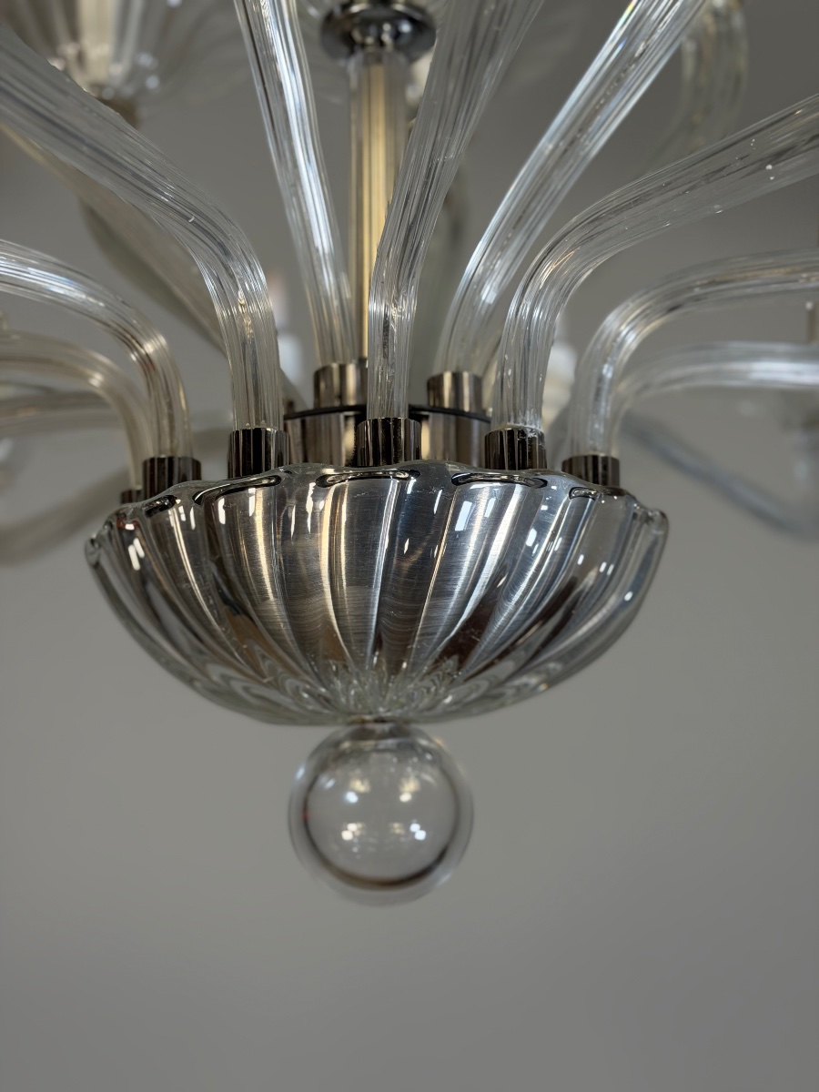Venetian Chandelier Made Of Clear Murano Glass, 18 Light Arms, Circa 1990-photo-2