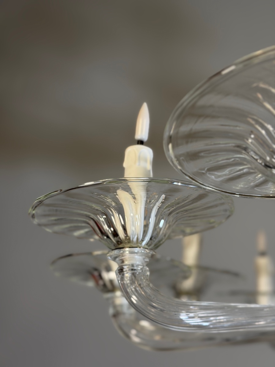 Venetian Chandelier Made Of Clear Murano Glass, 18 Light Arms, Circa 1990-photo-3