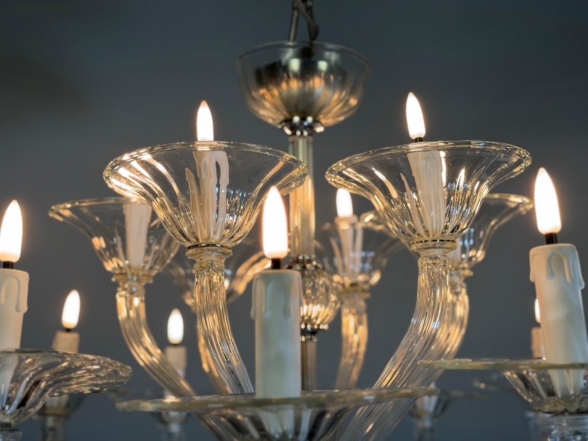 Venetian Chandelier Made Of Clear Murano Glass, 18 Light Arms, Circa 1990-photo-4