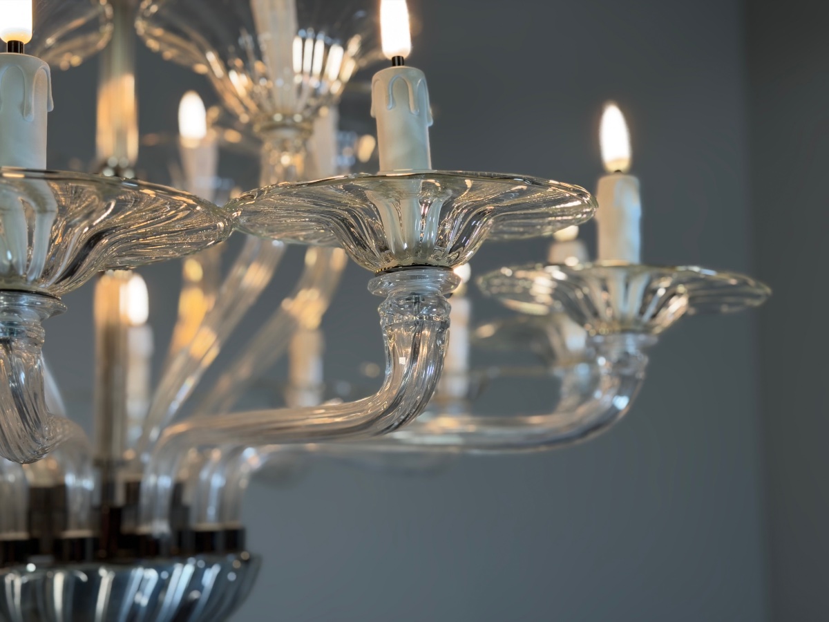 Venetian Chandelier Made Of Clear Murano Glass, 18 Light Arms, Circa 1990-photo-1